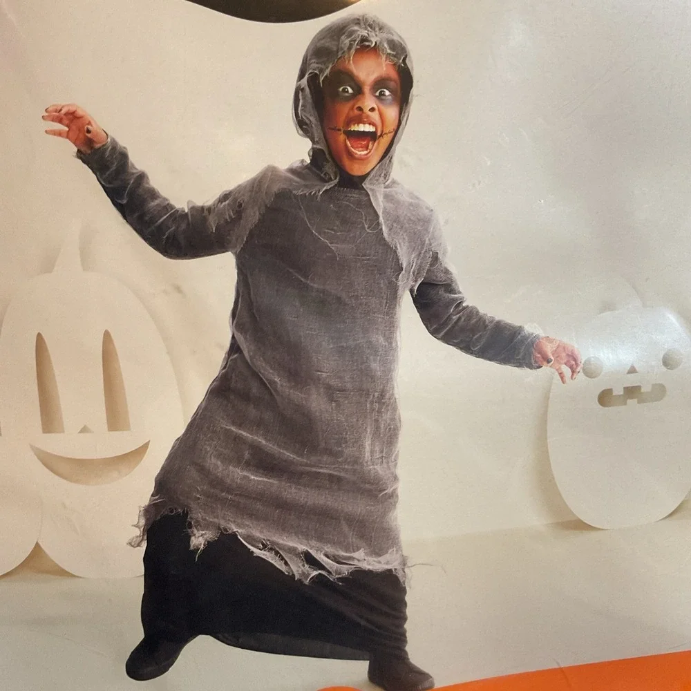 New Boys Creepy‎ Robe Halloween Costume Size Large (10-12) Hooded Robe Kids
